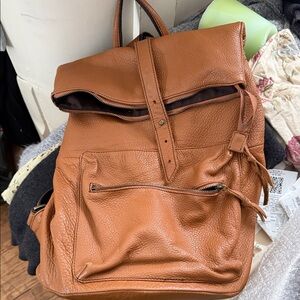 Tan handmade Leather Roll-Top Backpack